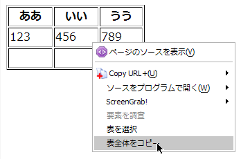 図:右クリックして表全体をコピー