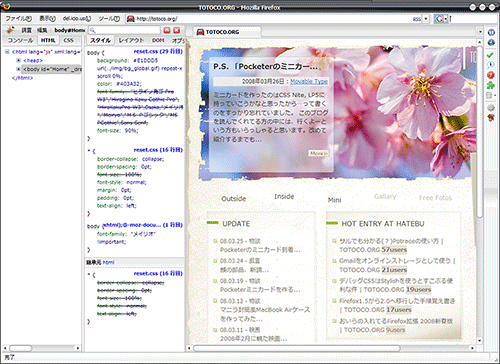 Widerbugを起動したFirefox画面